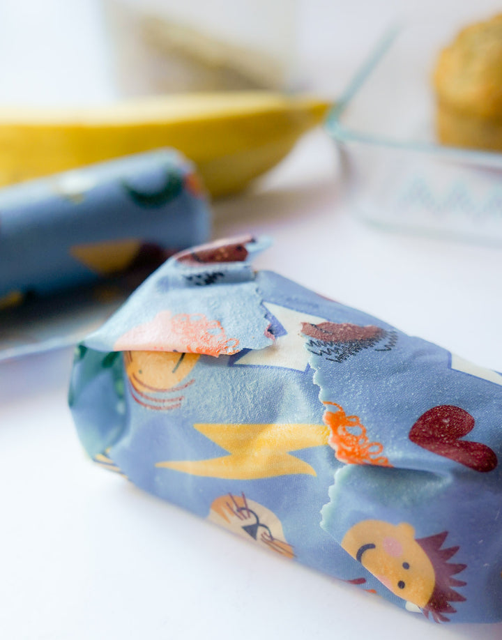 snack wrapped in fun beeswax wrap design